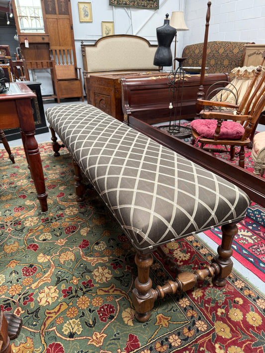 19th Century French Oak Long Upholstered Stool