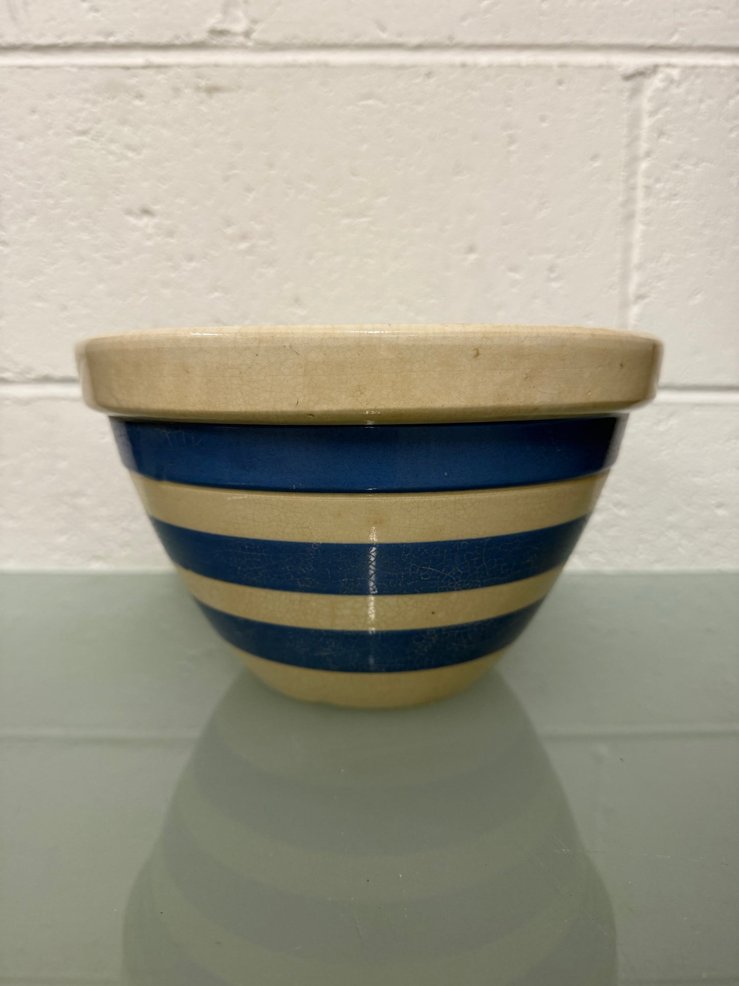 Antique Hoffman Pottery Blue & White Banded Bowl