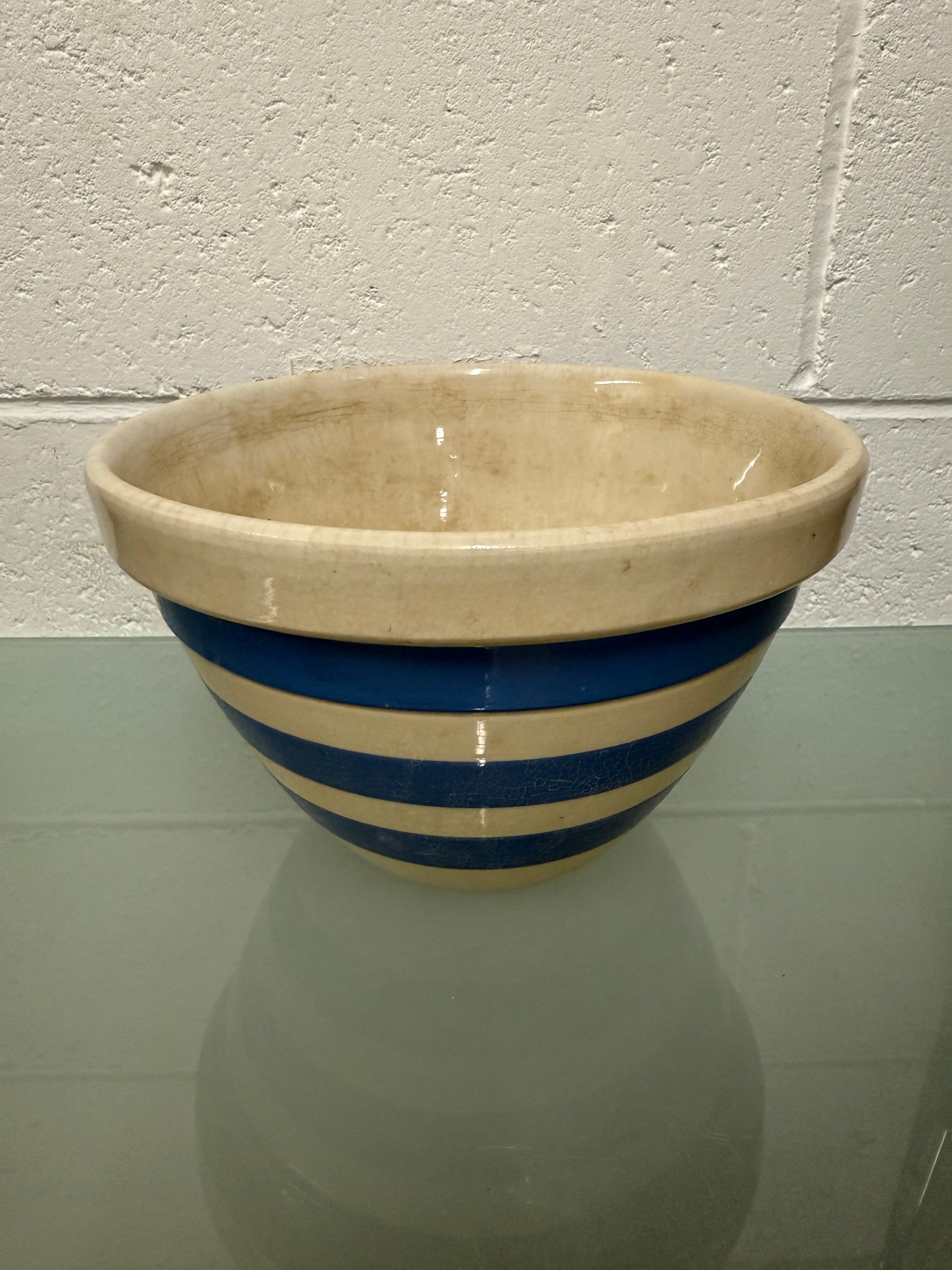 Antique Hoffman Pottery Blue & White Banded Bowl