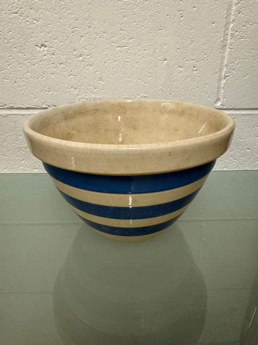 Antique Hoffman Pottery Blue & White Banded Bowl