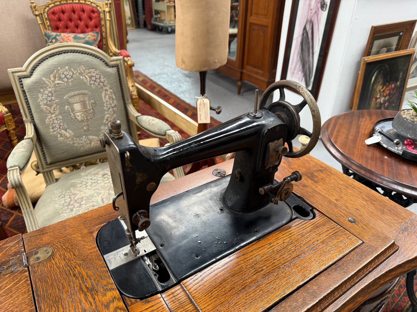 Antique Sewing Machine In Oak Case