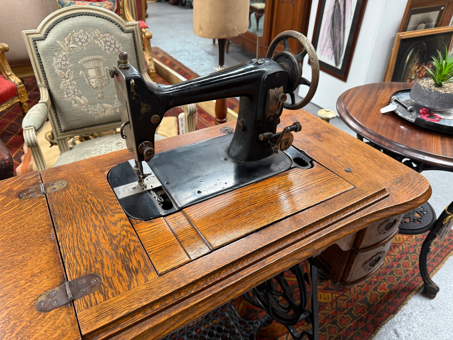 Antique Sewing Machine In Oak Case