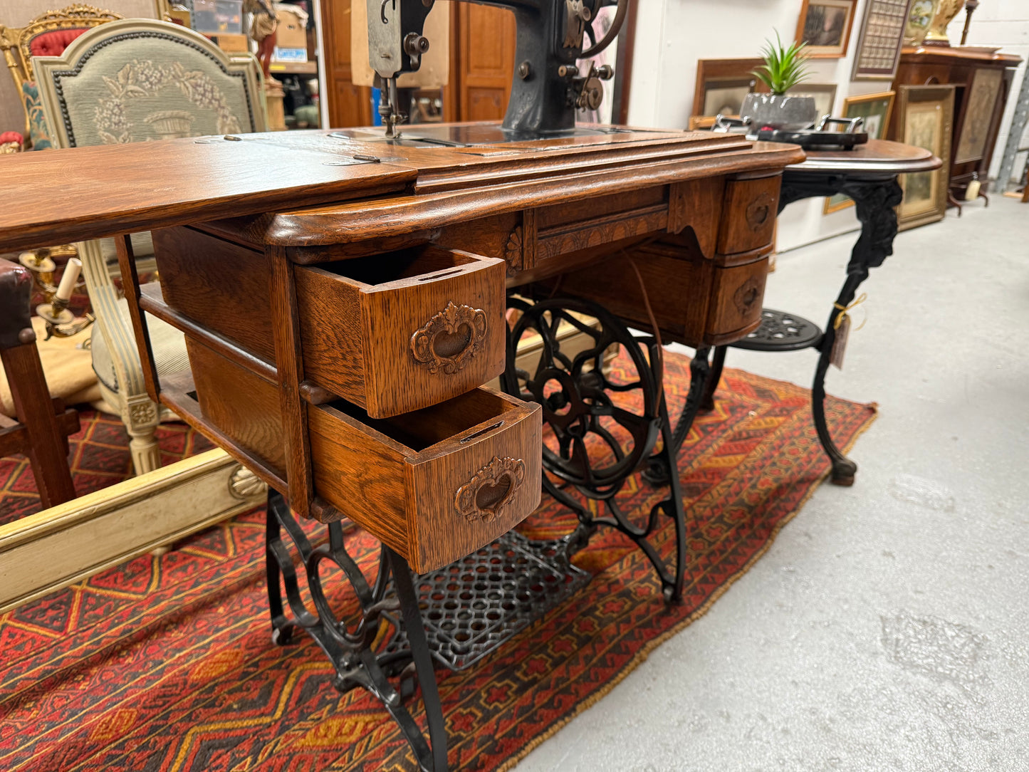 Antique Sewing Machine In Oak Case