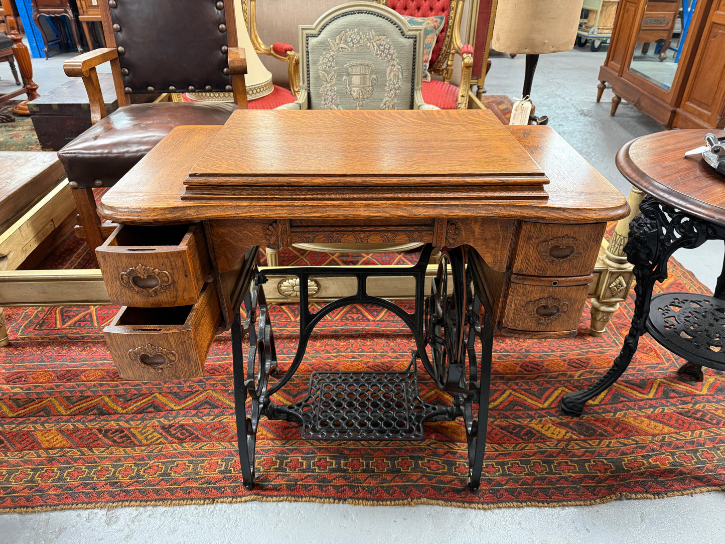 Antique Sewing Machine In Oak Case