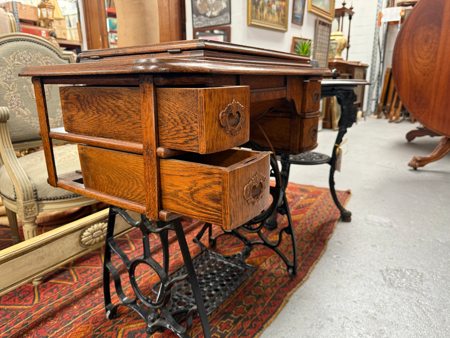 Antique Sewing Machine In Oak Case
