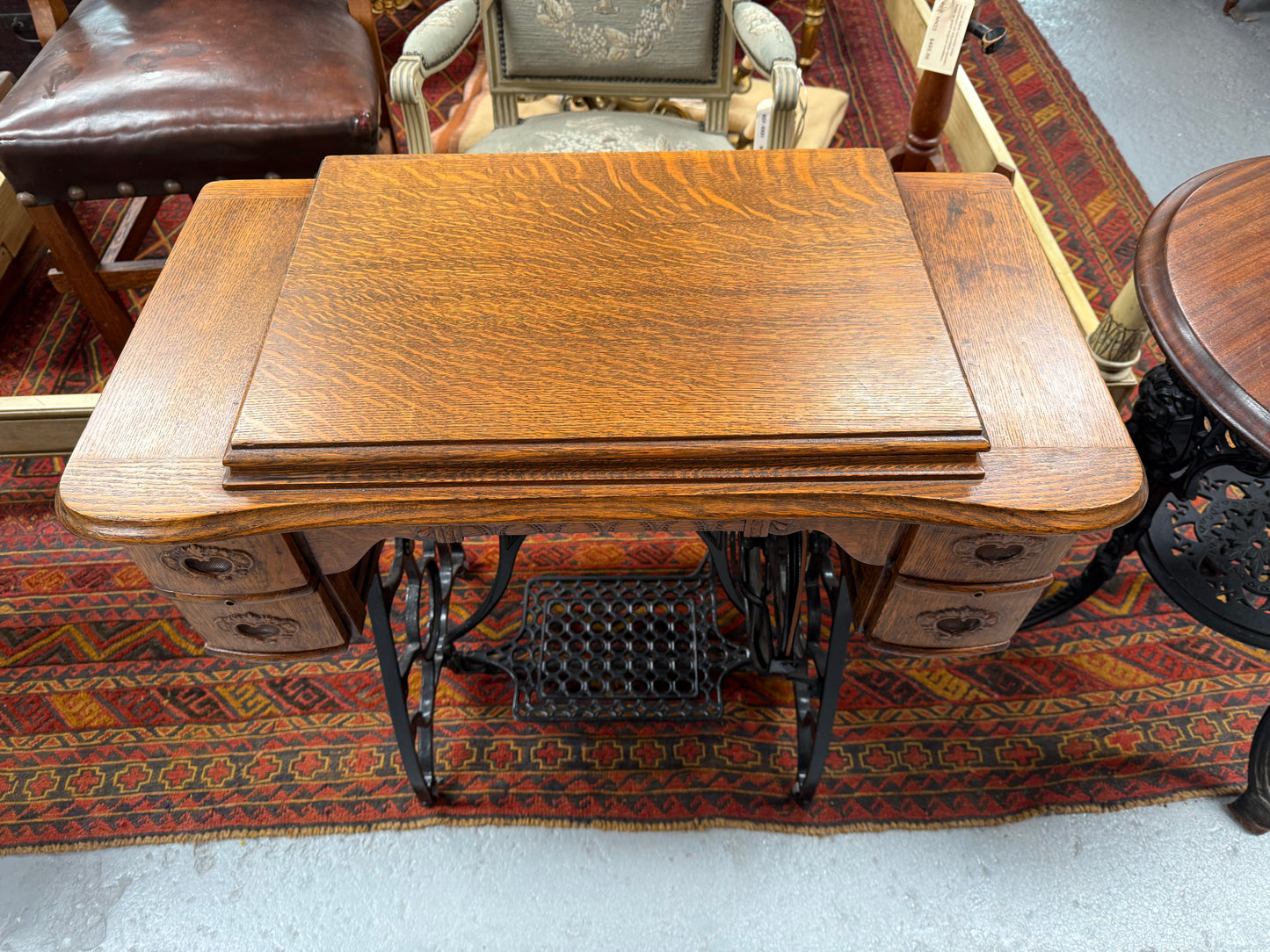 Antique Sewing Machine In Oak Case
