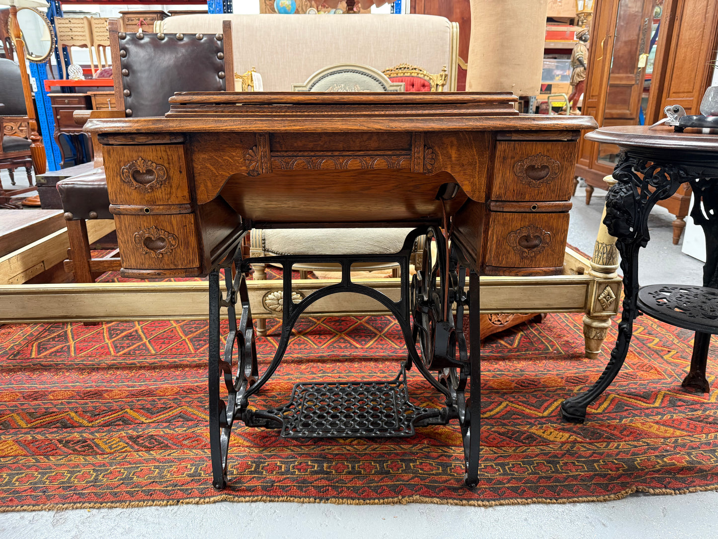 Antique Sewing Machine In Oak Case
