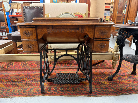 Antique Sewing Machine In Oak Case
