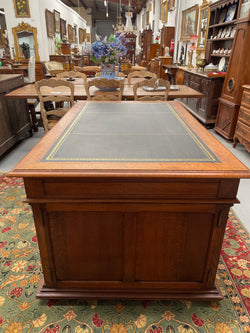 French Oak Renaissance Style Leather Top Twin Pedestal Desk | Antique & Vintage | Moonee Ponds Antiques | Australia Wide Delivery