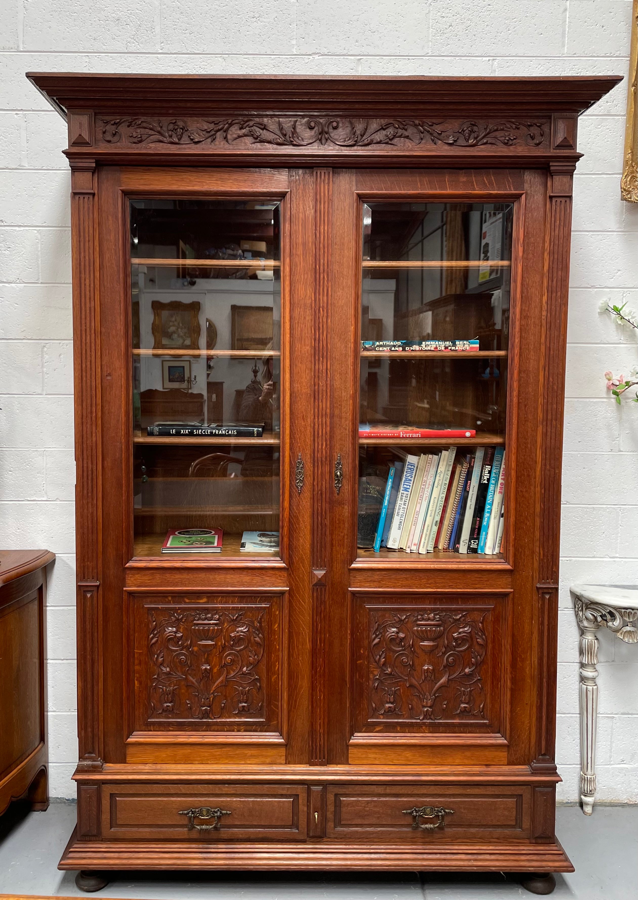 French Oak Renaissance Style Two Door Bookcase | Antique & Vintage | Moonee Ponds Antiques | Australia Wide Delivery