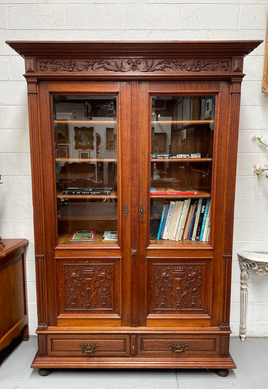 French Oak Renaissance Style Two Door Bookcase