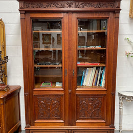 French Oak Renaissance Style Two Door Bookcase