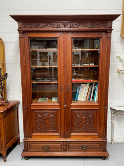 French Oak Renaissance Style Two Door Bookcase | Antique & Vintage | Moonee Ponds Antiques | Australia Wide Delivery
