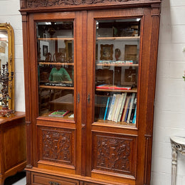 French Oak Renaissance Style Two Door Bookcase