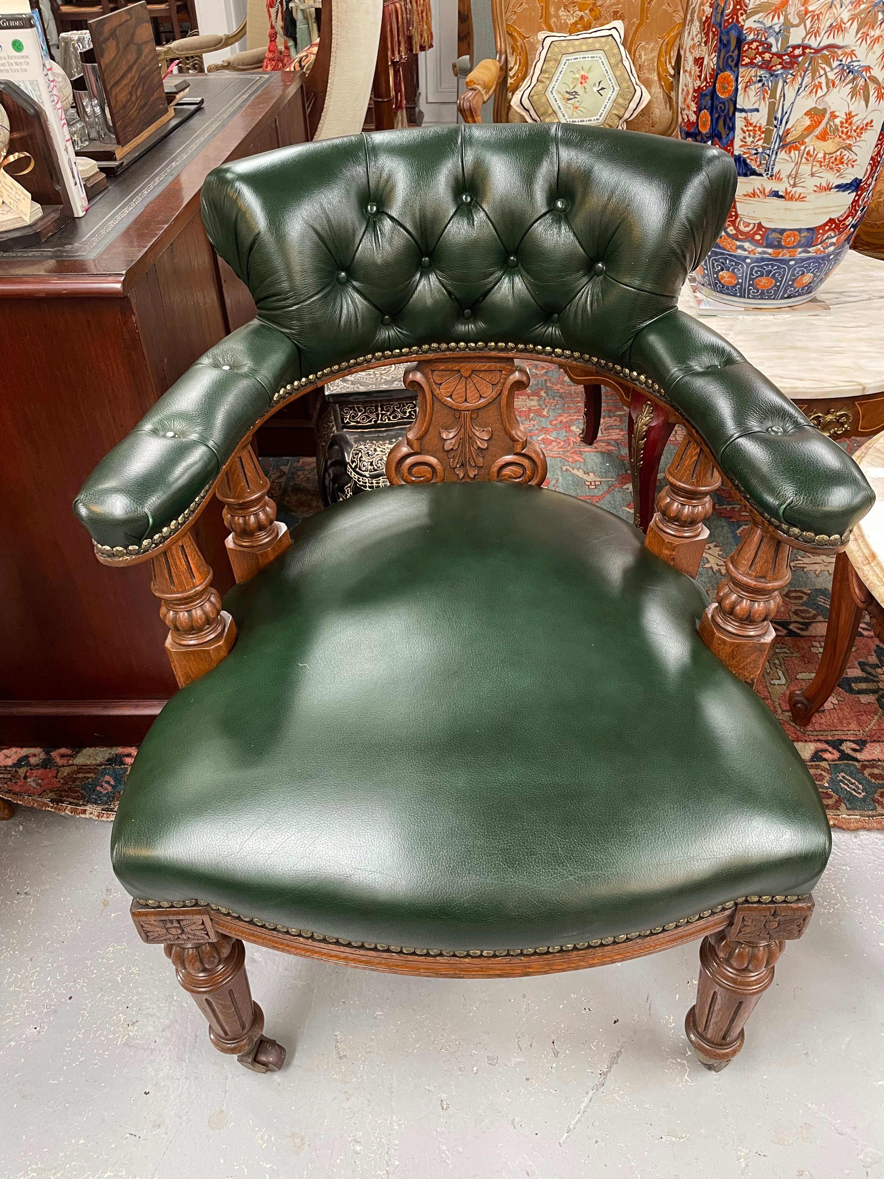 Late Victorian Mahogany Leather Upholstered Library / Desk Chair | Antique & Vintage | Moonee Ponds Antiques | Australia Wide Delivery