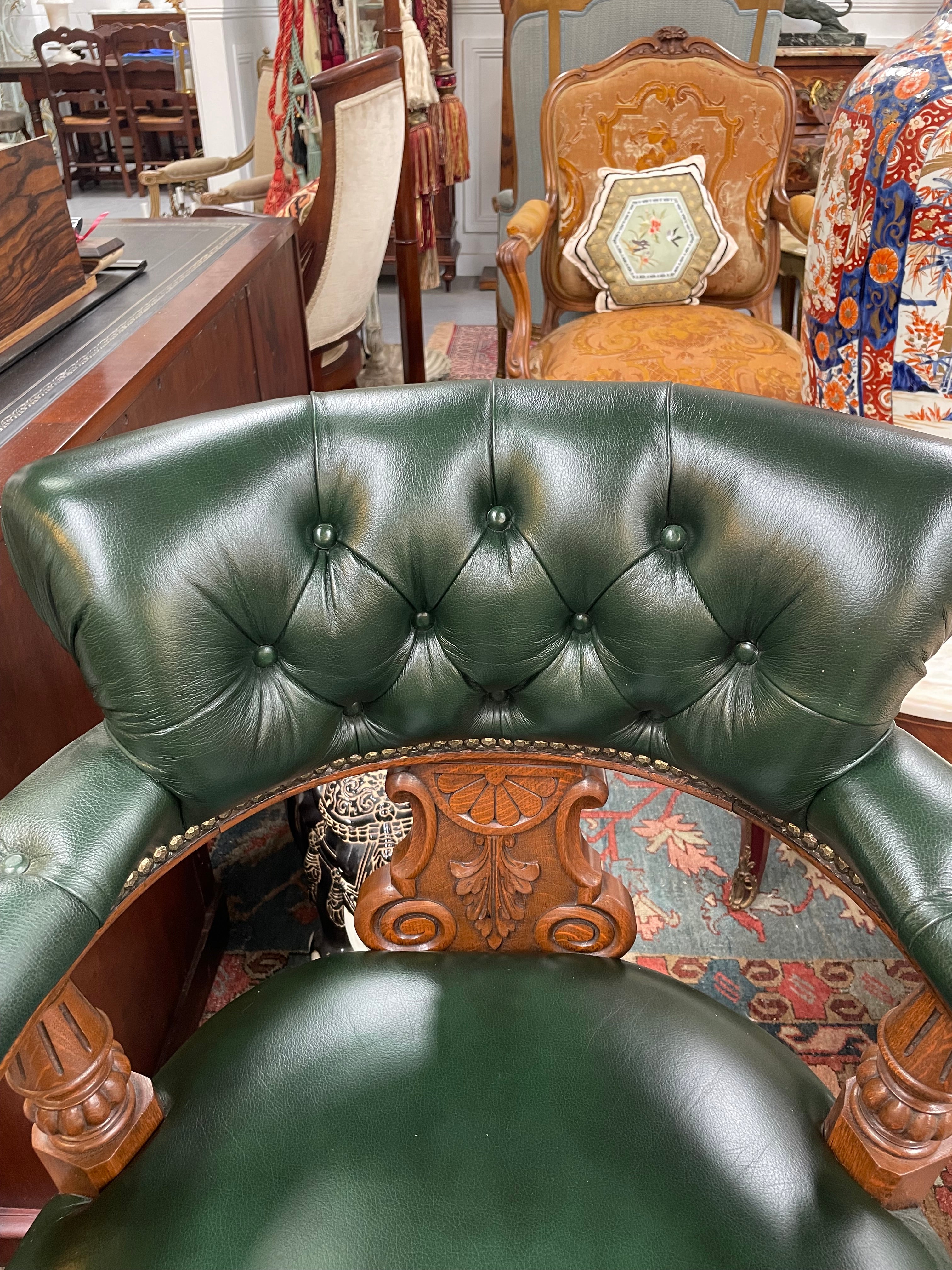 Late Victorian Mahogany Leather Upholstered Library / Desk Chair | Antique & Vintage | Moonee Ponds Antiques | Australia Wide Delivery