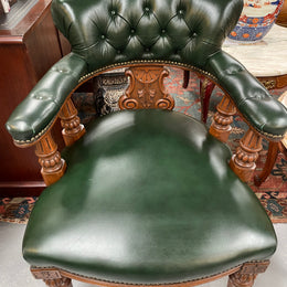 Late Victorian Mahogany Leather Upholstered Library / Desk Chair