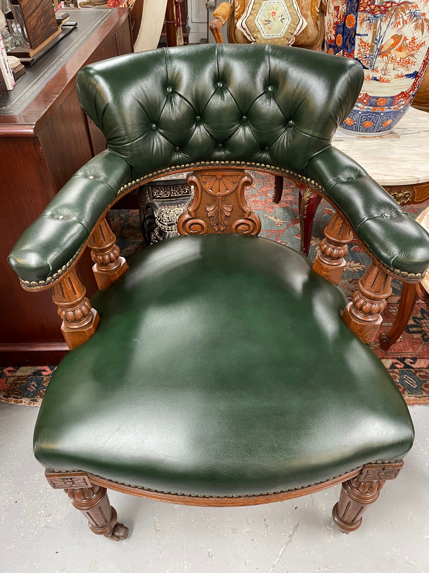 Late Victorian Mahogany Leather Upholstered Library / Desk Chair