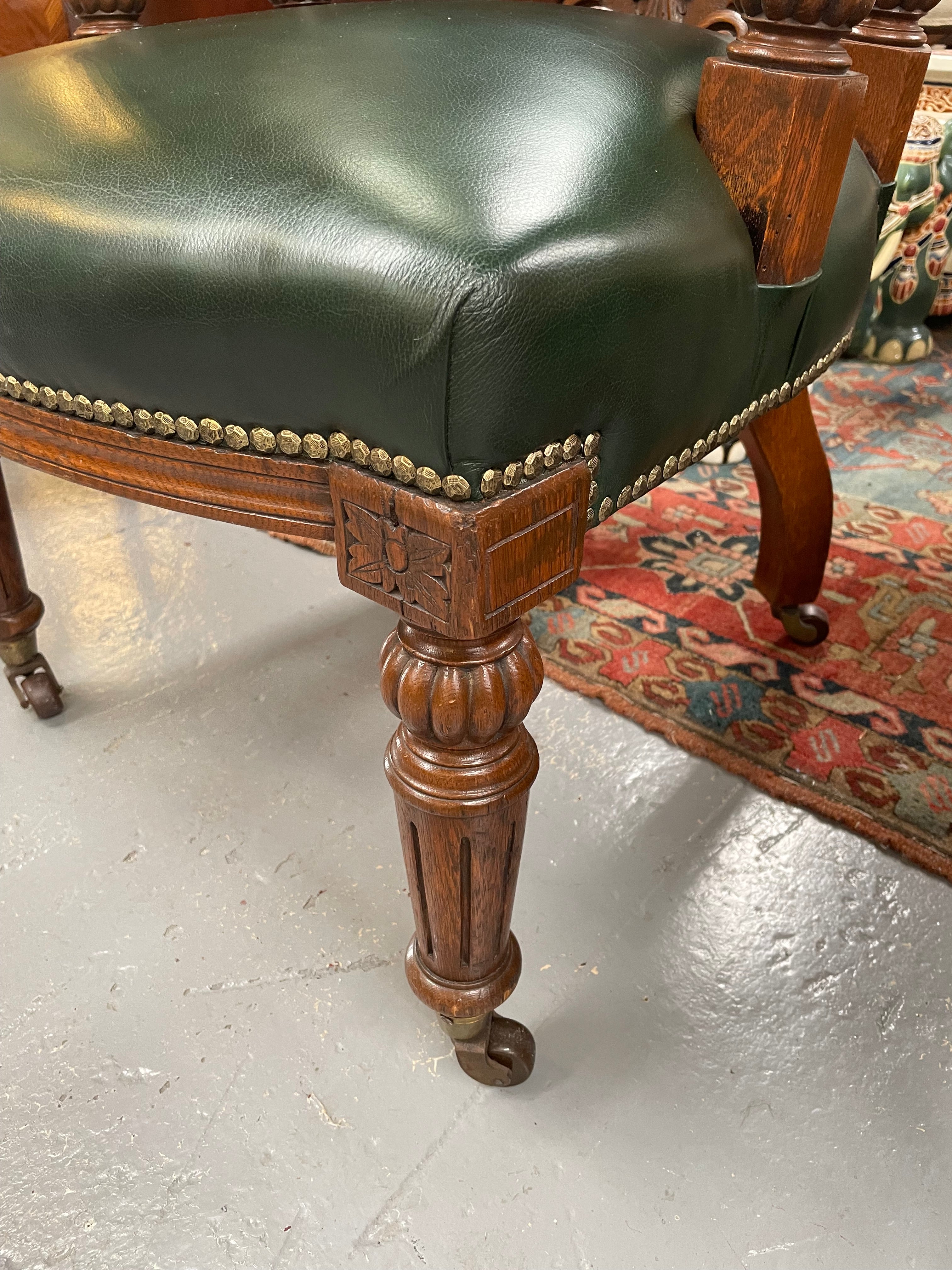 Late Victorian Mahogany Leather Upholstered Library / Desk Chair | Antique & Vintage | Moonee Ponds Antiques | Australia Wide Delivery