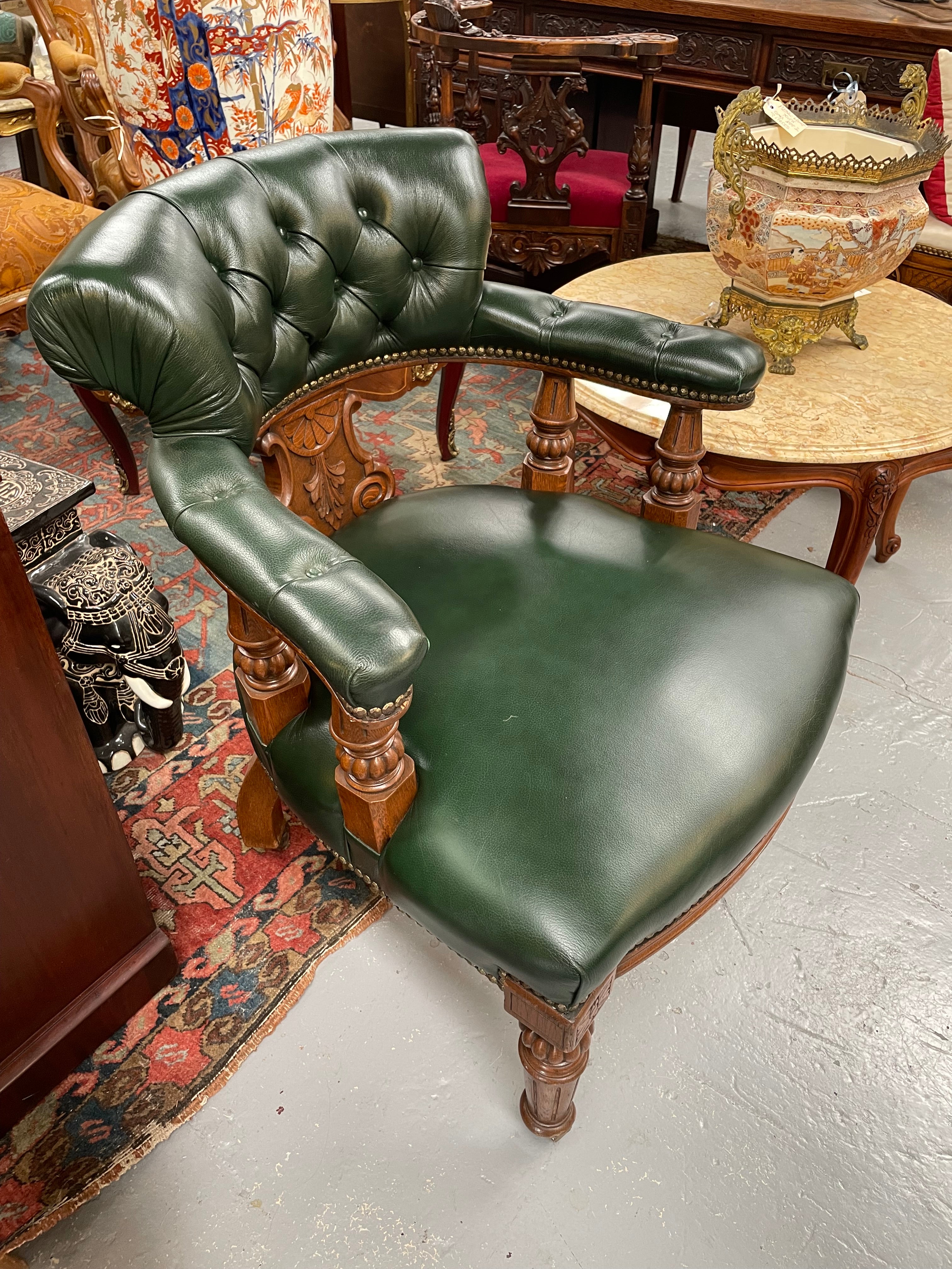 Late Victorian Mahogany Leather Upholstered Library / Desk Chair | Antique & Vintage | Moonee Ponds Antiques | Australia Wide Delivery