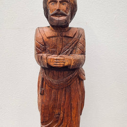 Hand Carved Antique Religious Wooden Statue of St. Pierre