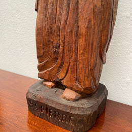 Hand Carved Antique Religious Wooden Statue of St. Pierre
