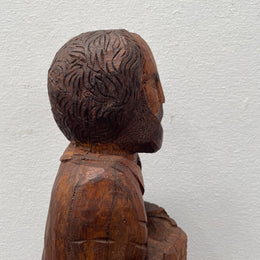 Hand Carved Antique Religious Wooden Statue of St. Pierre