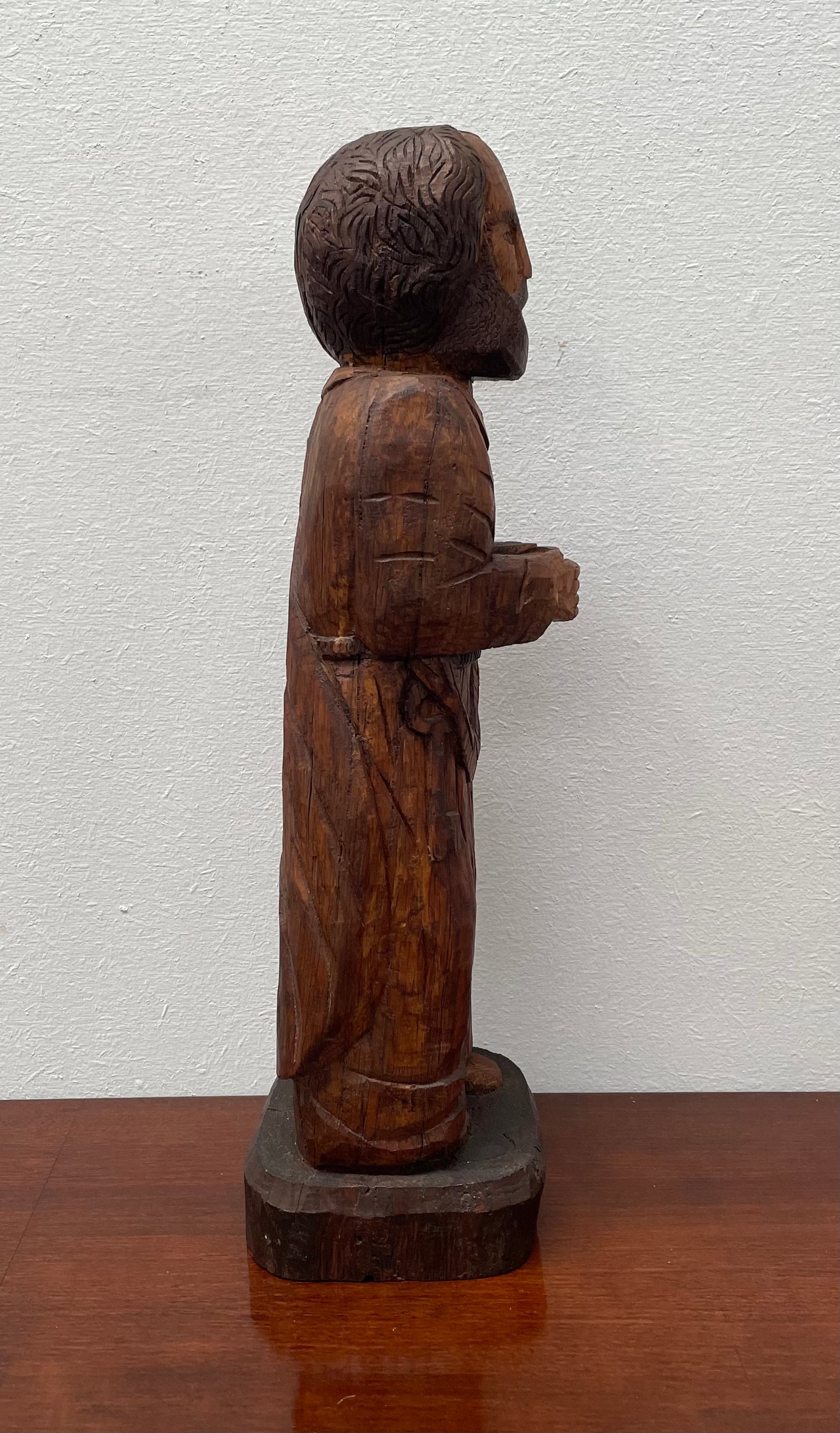 Hand Carved Antique Religious Wooden Statue of St. Pierre