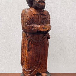 Hand Carved Antique Religious Wooden Statue of St. Pierre
