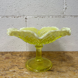 Vaseline Glass Bowl On Stand