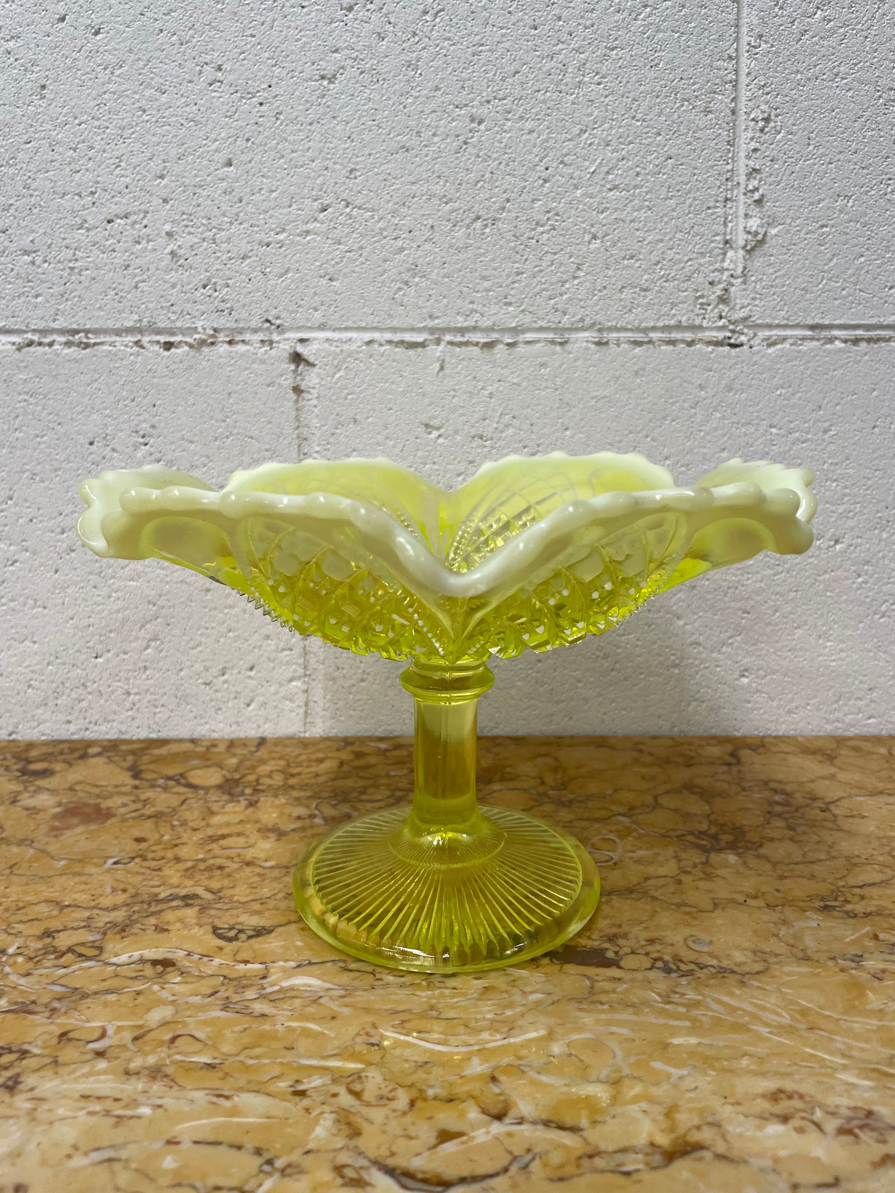 Vaseline Glass Bowl On Stand | Antique & Vintage | Moonee Ponds Antiques | Australia Wide Delivery