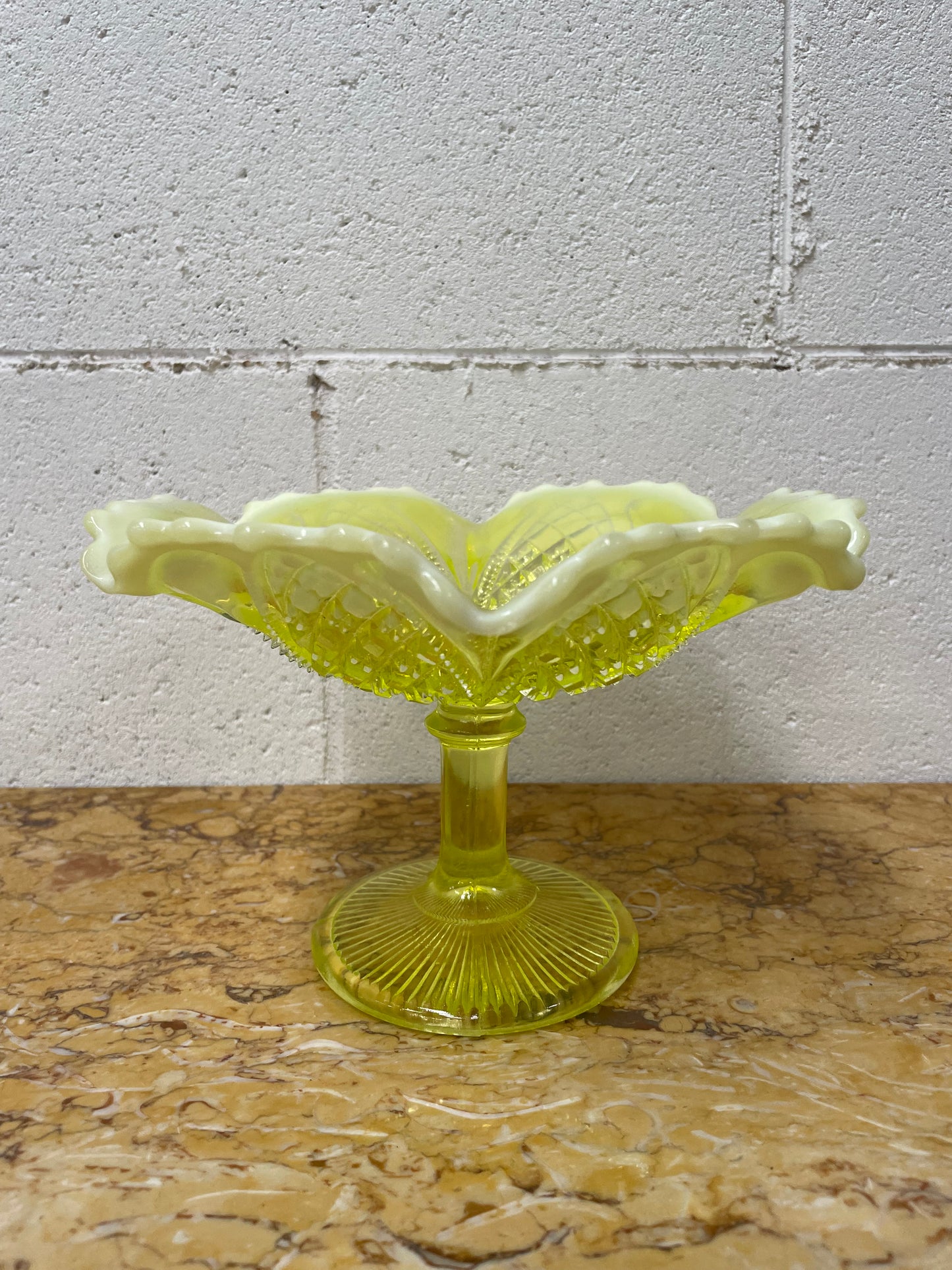 Vaseline Glass Bowl On Stand