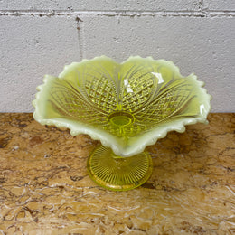 Vaseline Glass Bowl On Stand