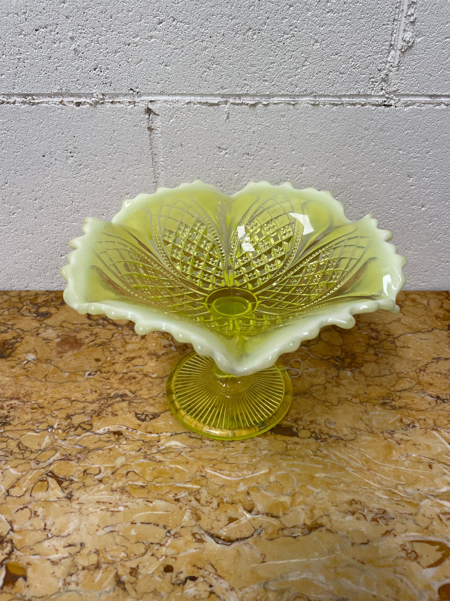 Vaseline Glass Bowl On Stand