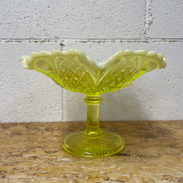 Vaseline Glass Bowl On Stand