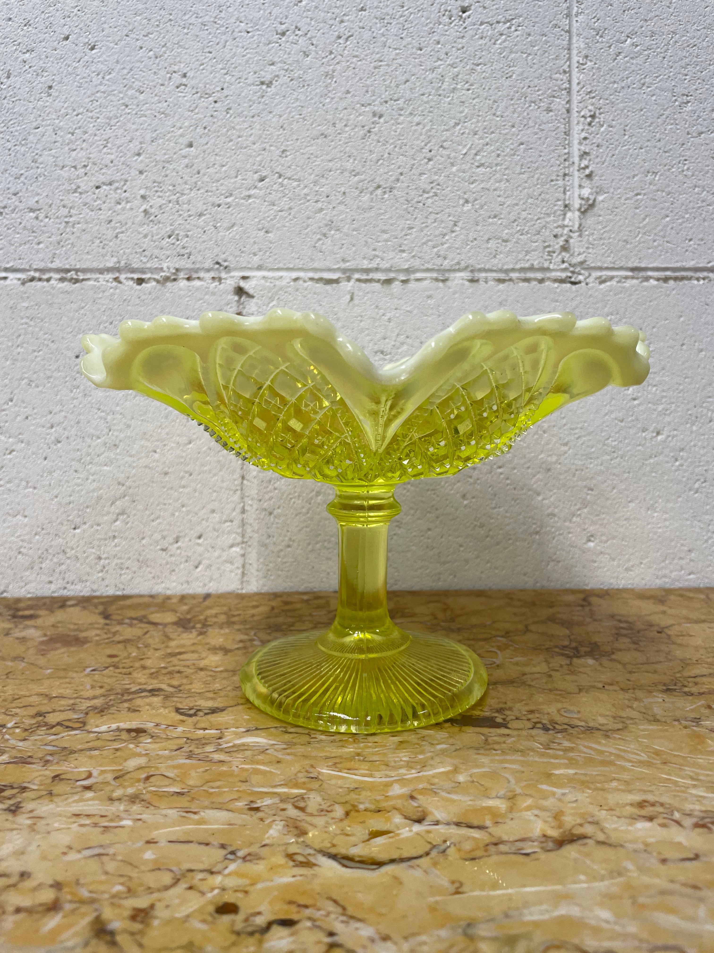 Vaseline Glass Bowl On Stand | Antique & Vintage | Moonee Ponds Antiques | Australia Wide Delivery