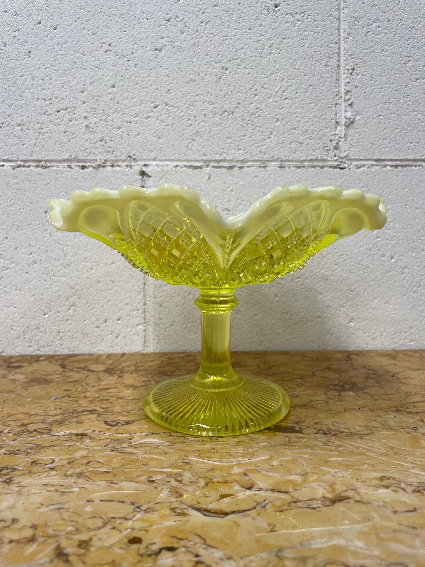 Vaseline Glass Bowl On Stand