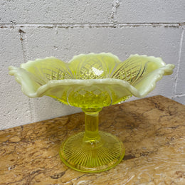 Vaseline Glass Bowl On Stand