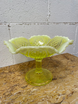 Vaseline Glass Bowl On Stand | Antique & Vintage | Moonee Ponds Antiques | Australia Wide Delivery