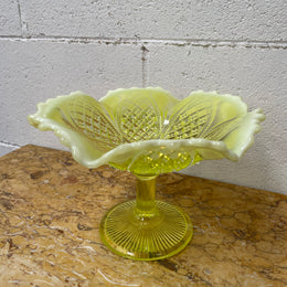 Vaseline Glass Bowl On Stand