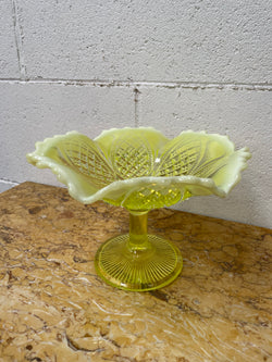 Vaseline Glass Bowl On Stand | Antique & Vintage | Moonee Ponds Antiques | Australia Wide Delivery
