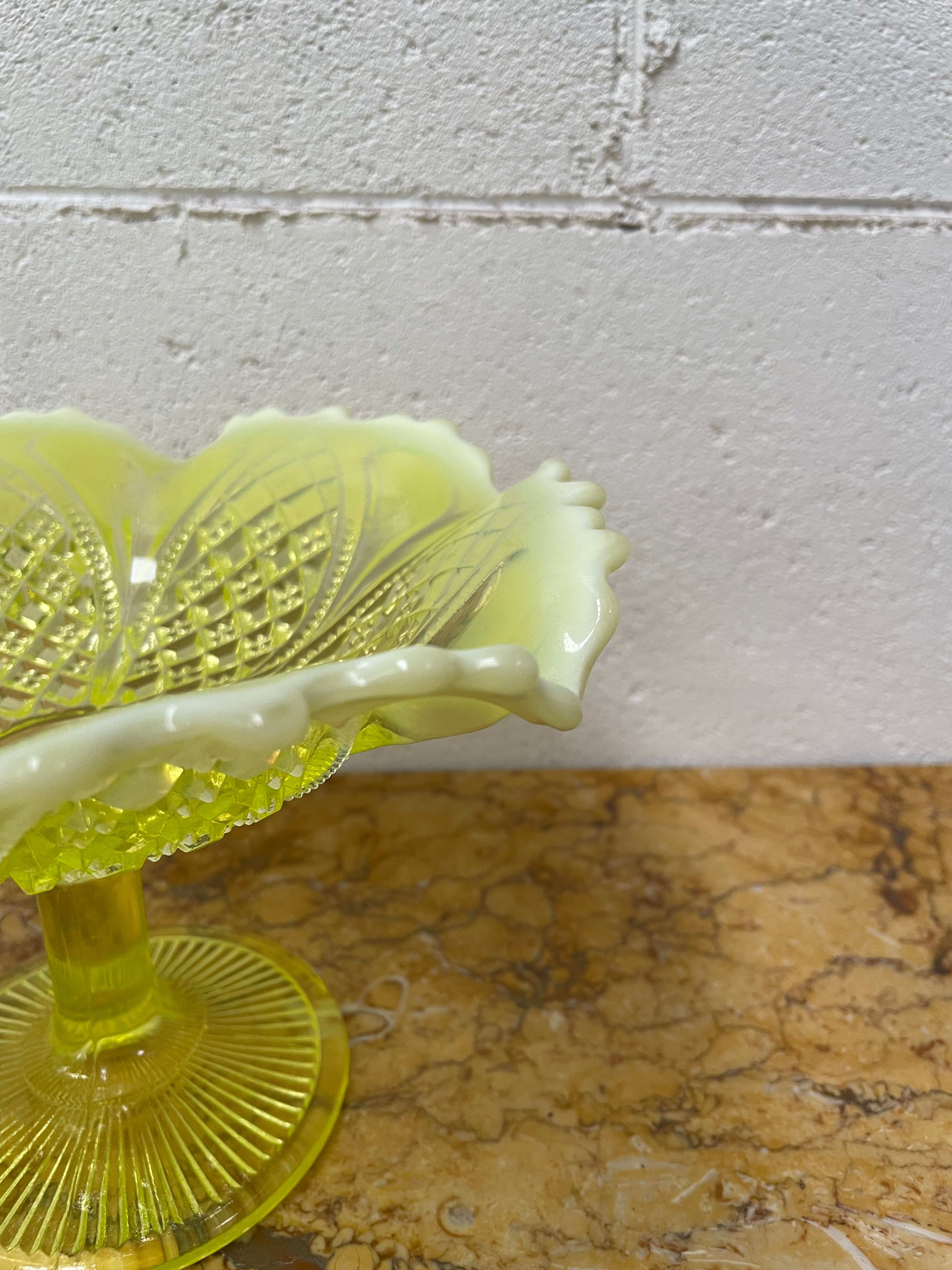 Vaseline Glass Bowl On Stand | Antique & Vintage | Moonee Ponds Antiques | Australia Wide Delivery