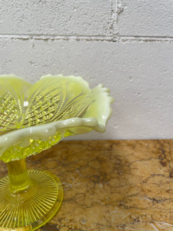 Vaseline Glass Bowl On Stand | Antique & Vintage | Moonee Ponds Antiques | Australia Wide Delivery