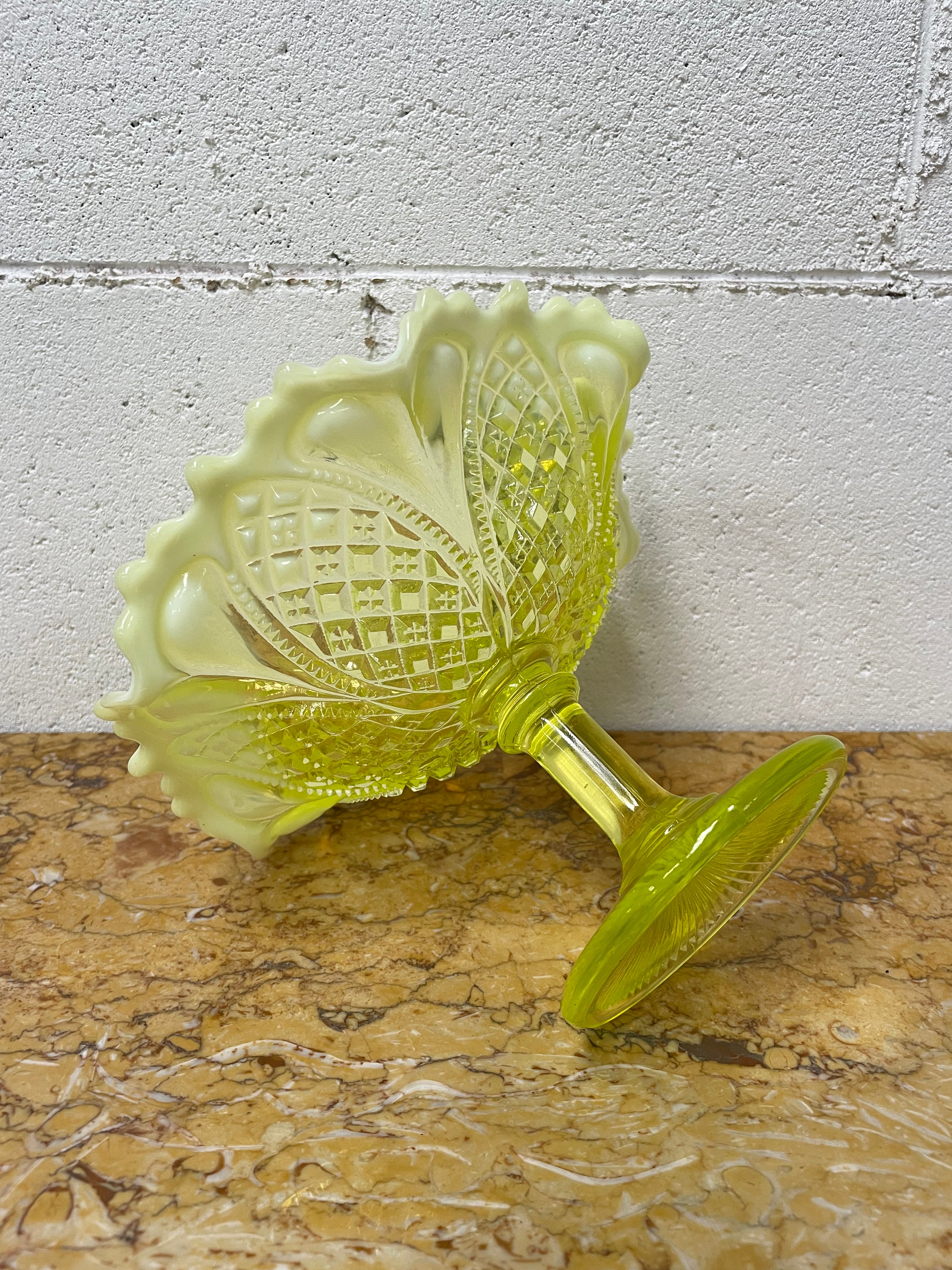 Vaseline Glass Bowl On Stand | Antique & Vintage | Moonee Ponds Antiques | Australia Wide Delivery