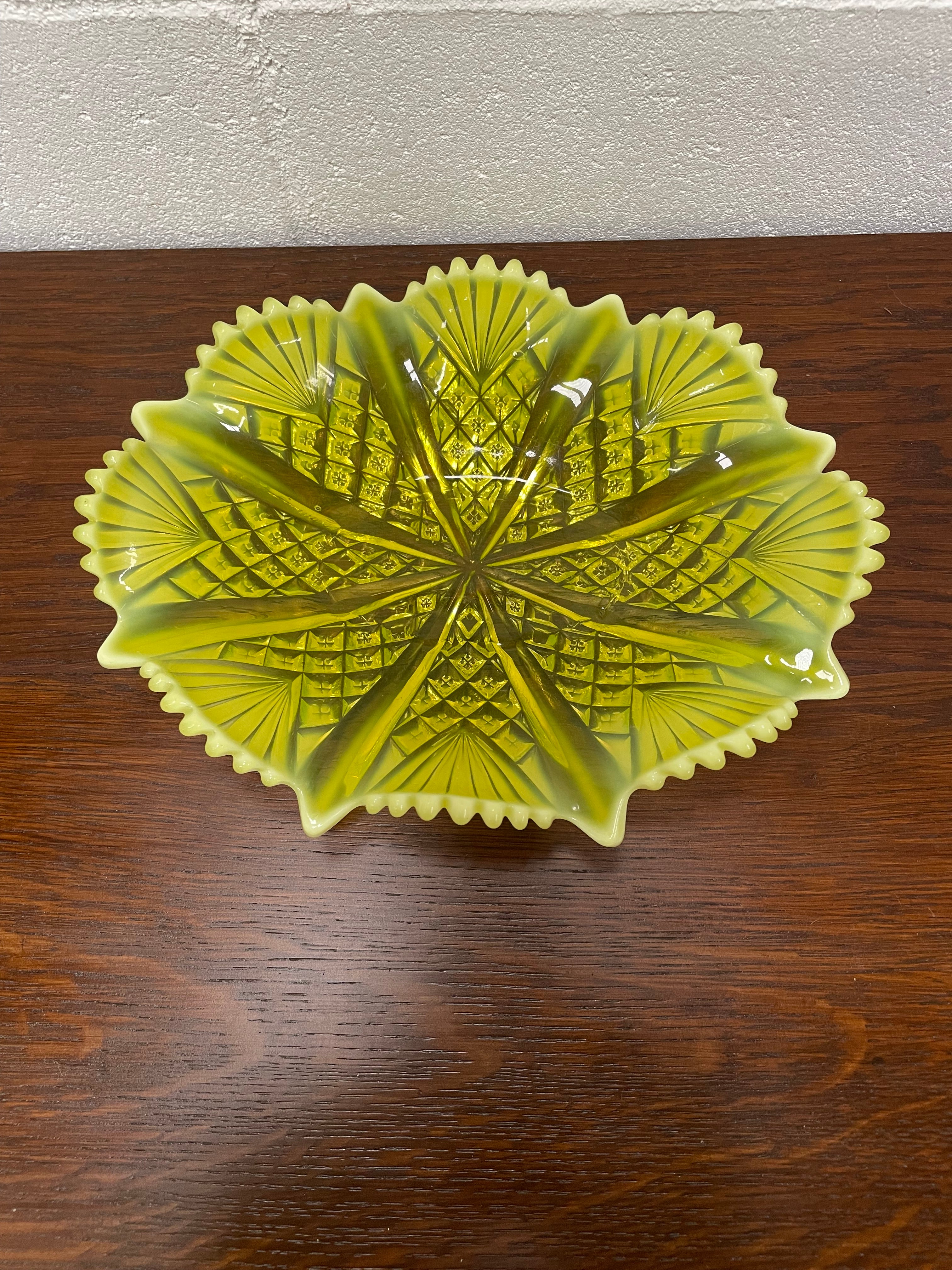 Vaseline Glass Bowl/Platter | Antique & Vintage | Moonee Ponds Antiques | Australia Wide Delivery