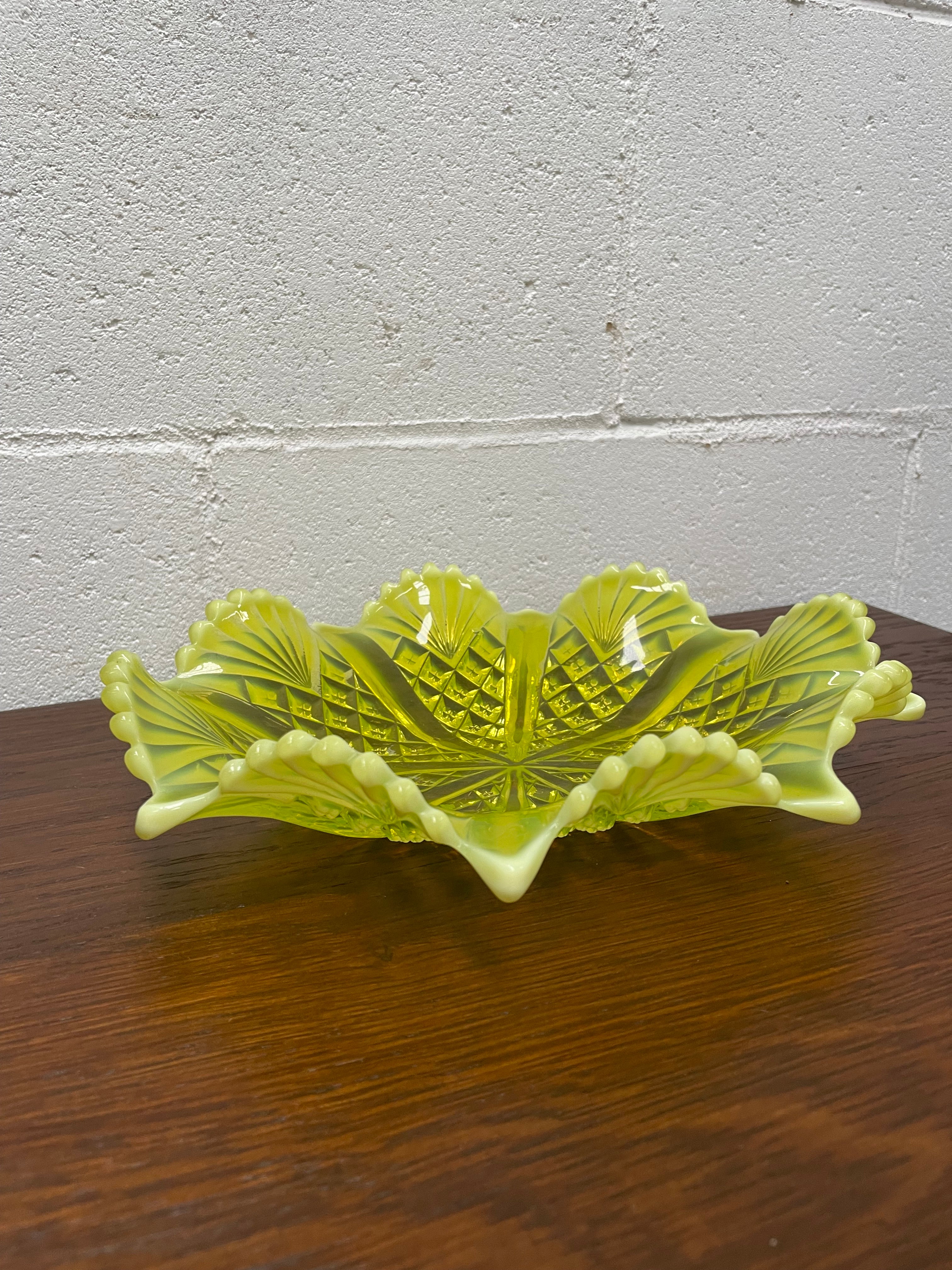 Vaseline Glass Bowl/Platter | Antique & Vintage | Moonee Ponds Antiques | Australia Wide Delivery