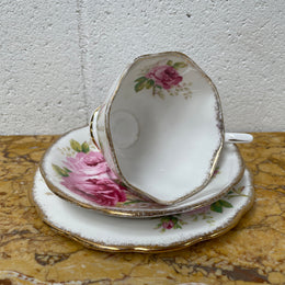 Vintage Royal Albert Bone China England American Beauty Pattern Trio