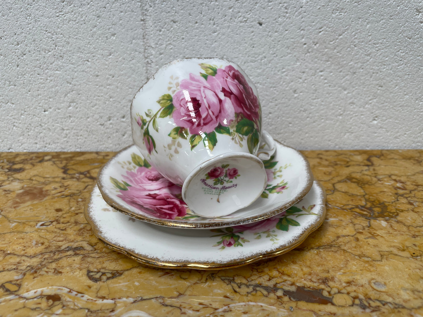 Vintage Royal Albert Bone China England American Beauty Pattern Trio