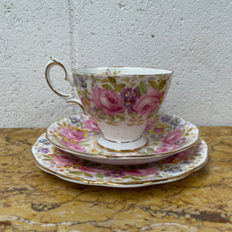 Vintage Royal Albert Bone China England American Beauty Pattern Trio