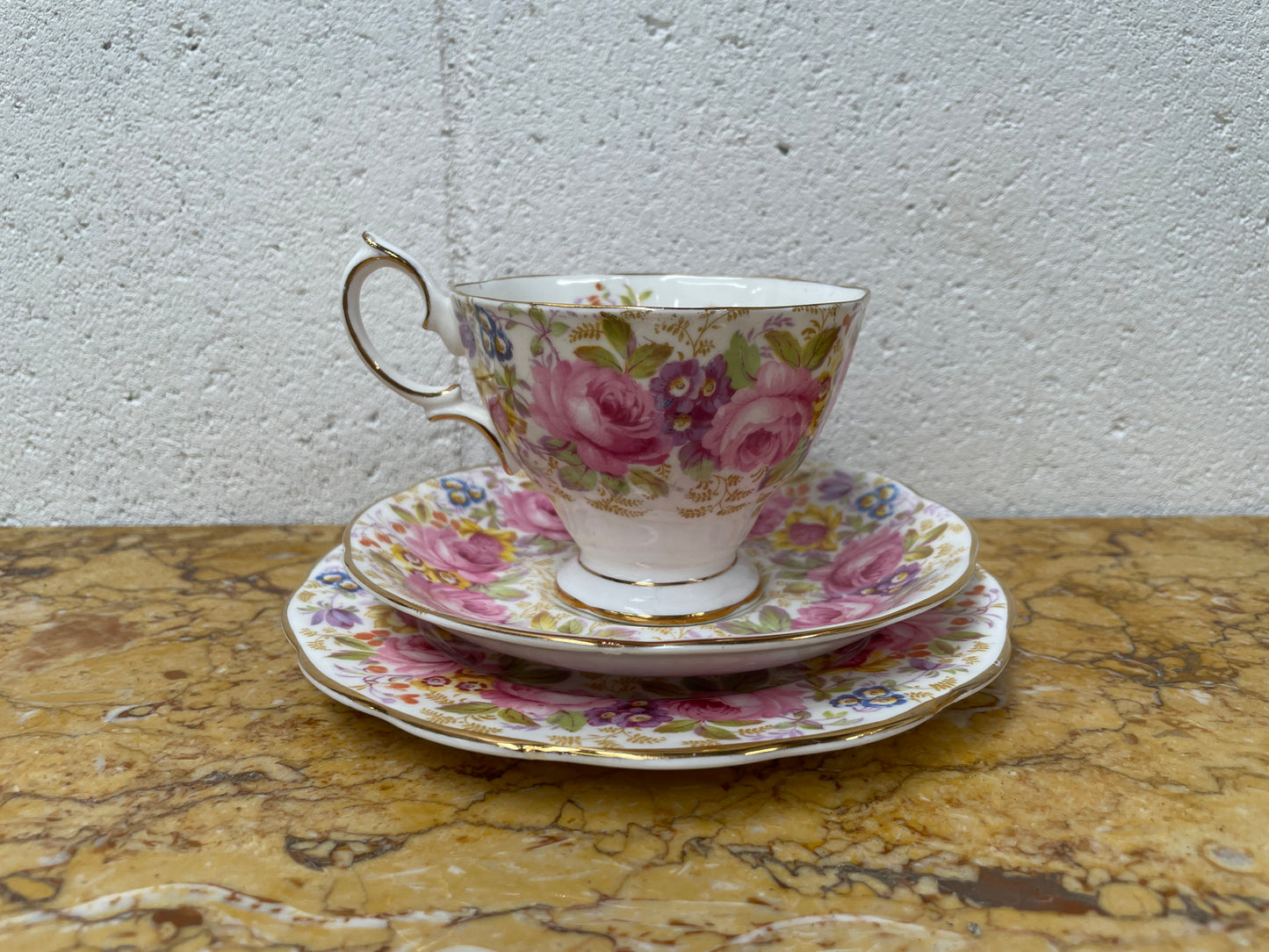 Vintage Royal Albert Bone China England American Beauty Pattern Trio